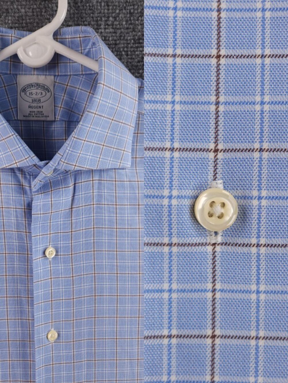 Brooks Brothers Regent Check Cotton Non-Iron 15 2/3 Blue Men Long Sleeve Shirt